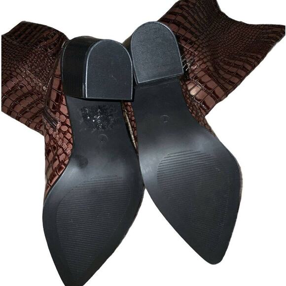 Comfort Faux Crocodile Print Boots Womens Brown Knee High Block Heel Size 7M - Picture 8 of 11